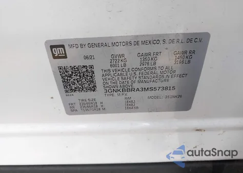 2021 Chevrolet Blazer Fwd 1Lt из США, поврежденный, VIN 3GNKBBRA3MS573815